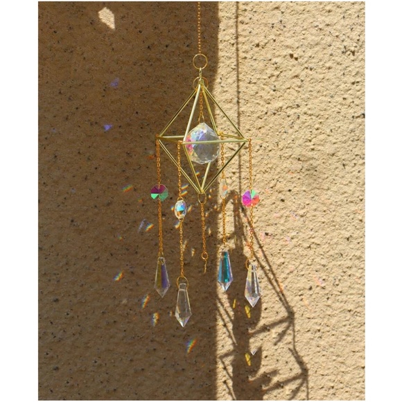 Boho Hanging Ceiling Wall Gold Tone Decor Sun Catcher - Picture 3 of 5